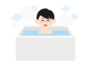 お風呂に入る、笑顔の男性の透過PNGイラスト